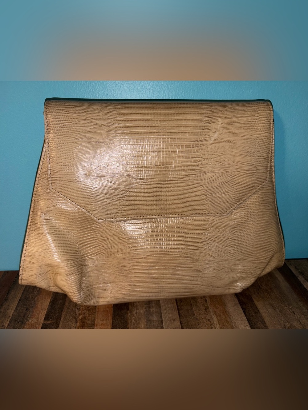Meyers Vintage Neutral Lizard-Embossed Leather Clutch or Crossbody- Beige